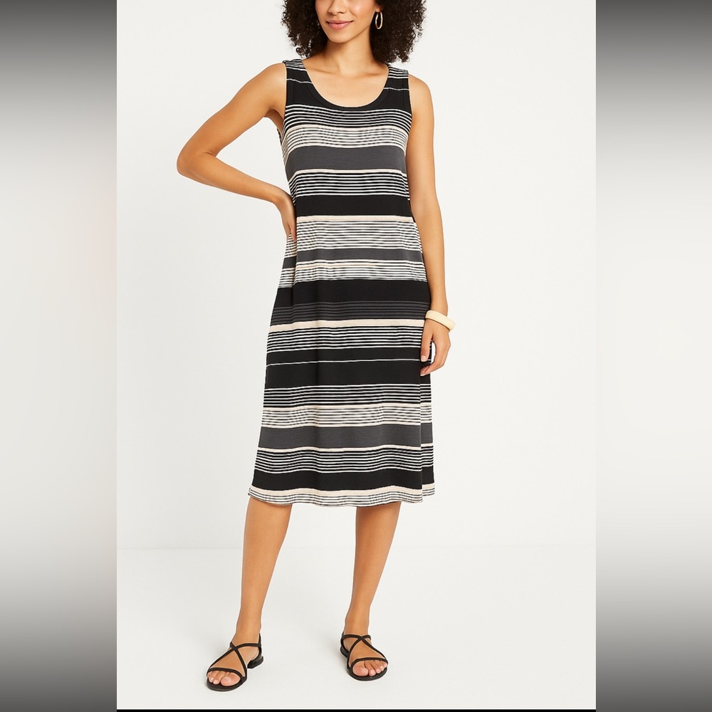 LOFT Outlet Sleeveless Striped Knit Dress Black White Gray Size M